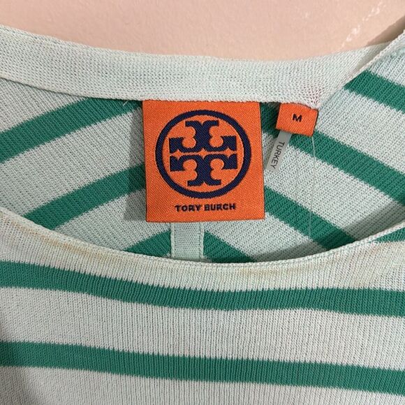 Tory Burch NWT Polina Green Sailor Stripe Viscose Sweater size M Business Casual - Picture 9 of 11